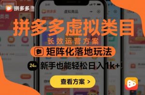 拼多多虚拟类目长效运营方案:矩阵化落地玩法,新手也能轻松日入1k+-副业严选