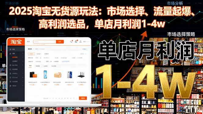 2025淘宝无货源玩法：市场选择、流量起爆、高利润选品，单店月利润1-4w - 副业严选-副业严选