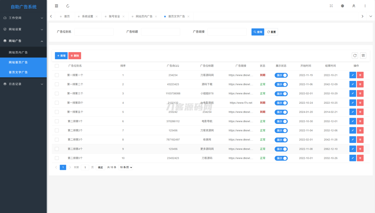 最新全开源版本 网站自助广告投放系统源码 附安装教程