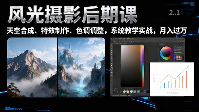 风光摄影后期课，一键换天空合成、特效制作、色调调整，月入过万 - 副业严选-副业严选