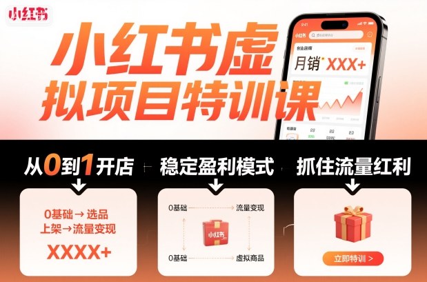 小红书虚拟项目特训课，帮你从0到1打造稳定盈利的店铺，抓住流量红利(更新9月) - 副业严选-副业严选
