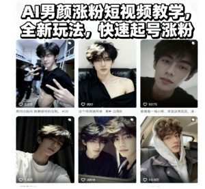 AI男颜涨粉短视频教学，全新玩法，快速起号涨粉-副业严选