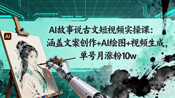 AI故事说古文短视频实操课：涵盖文案创作+AI绘图+视频生成，单号月涨粉10w - 副业严选-副业严选