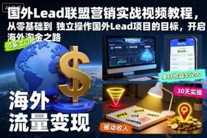 国外Lead联盟营销实战视频教程，从零基础到独立操作国外Lead项目的目标，开启海外淘金之路-副业严选