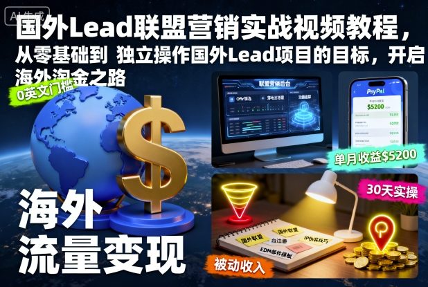 国外Lead联盟营销实战视频教程，从零基础到独立操作国外Lead项目的目标，开启海外淘金之路 - 副业严选-副业严选