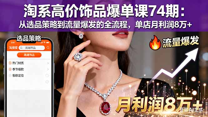 淘系高价饰品爆单课74期：从选品策略到流量爆发的全流程，单店月利润8万+ - 副业严选-副业严选