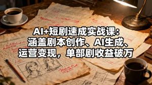 AI+短剧速成实战课：涵盖剧本创作、AI生成、运营变现，单部剧收益破万-副业严选