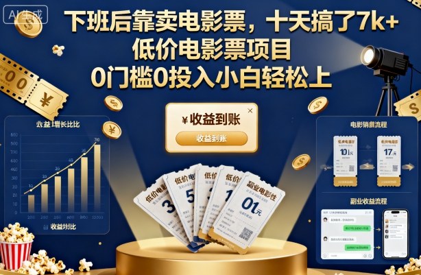 下班后靠卖电影票，十天搞了7k+，低价电影票项目，0门槛0投入小白轻松上手【揭秘】 - 副业严选-副业严选