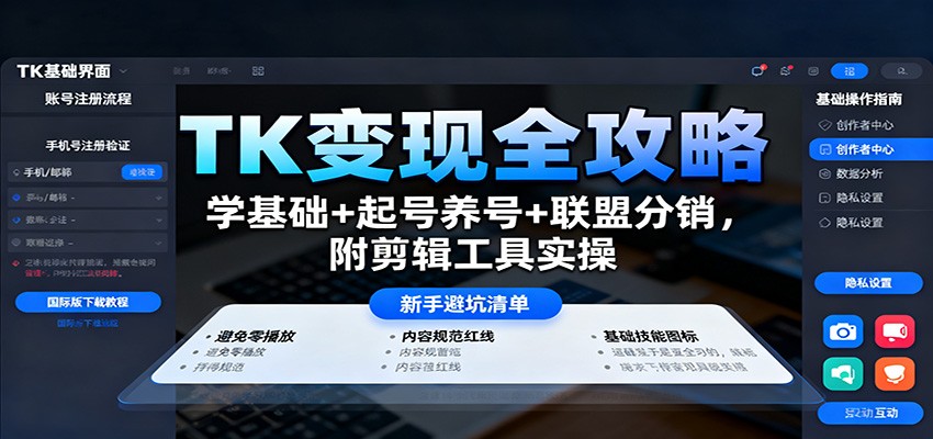 TK变现全攻略：学基础+起号养号+联盟分销，附剪辑工具实操 - 副业严选-副业严选