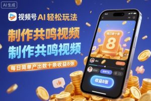 视频号AI轻松玩法，制作共鸣视频，每日简单产出数十条收益8张-副业严选