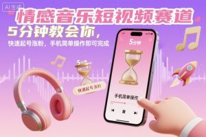 情感音乐短视频赛道，5分钟教会你，快速起号涨粉，手机简单操作即可完成-副业严选