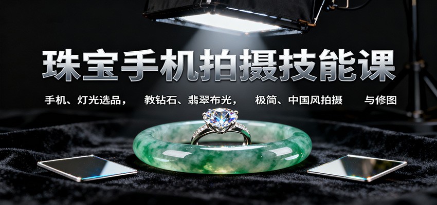 珠宝手机拍摄技能课:手机、 灯光选品，教钻石、翡翠布光，极简、中国风拍摄与修图 - 副业严选-副业严选