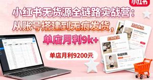 小红书无货源全链路实战营：从账号搭建到无痕发货，单店月利9k+-副业严选