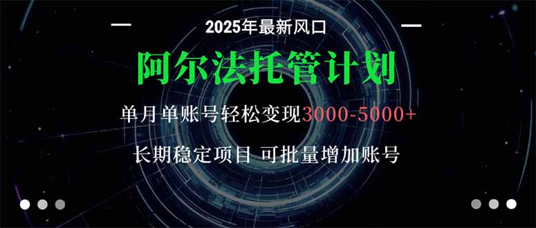 阿尔法托管计划 单账号月入3000-5000,长期稳定项目,新手小白轻松上手。
