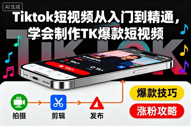 Tiktok短视频从入门到精通，学会制作TK爆款短视频 - 副业严选-副业严选