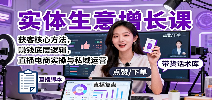 实体生意增长课：获客核心方法，赚钱底层逻辑，直播电商实操与私域运营 - 副业严选-副业严选