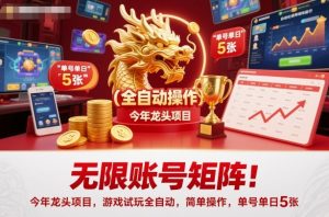无限账号矩阵！今年龙头项目，游戏试玩全自动，简单操作，单号单日5张【揭秘】-副业严选