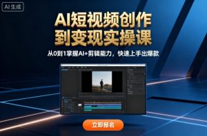 AI短视频创作到变现实操课，从0到1掌握AI+剪辑能力，快速上手出爆款(更新10月)-副业严选