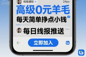 高级0元羊毛线报社群项目，每天简单挣点小钱-副业严选