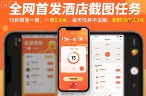 全网首发酒店截图任务，15秒做完一单，一单0.6米，每天任务不设限，矩阵操作日入3张【揭秘】-副业严选