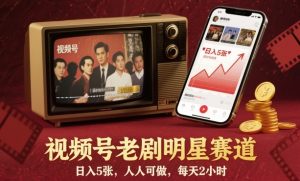 视频号老剧明星赛道，日入5张，人人可做，每天2小时-副业严选