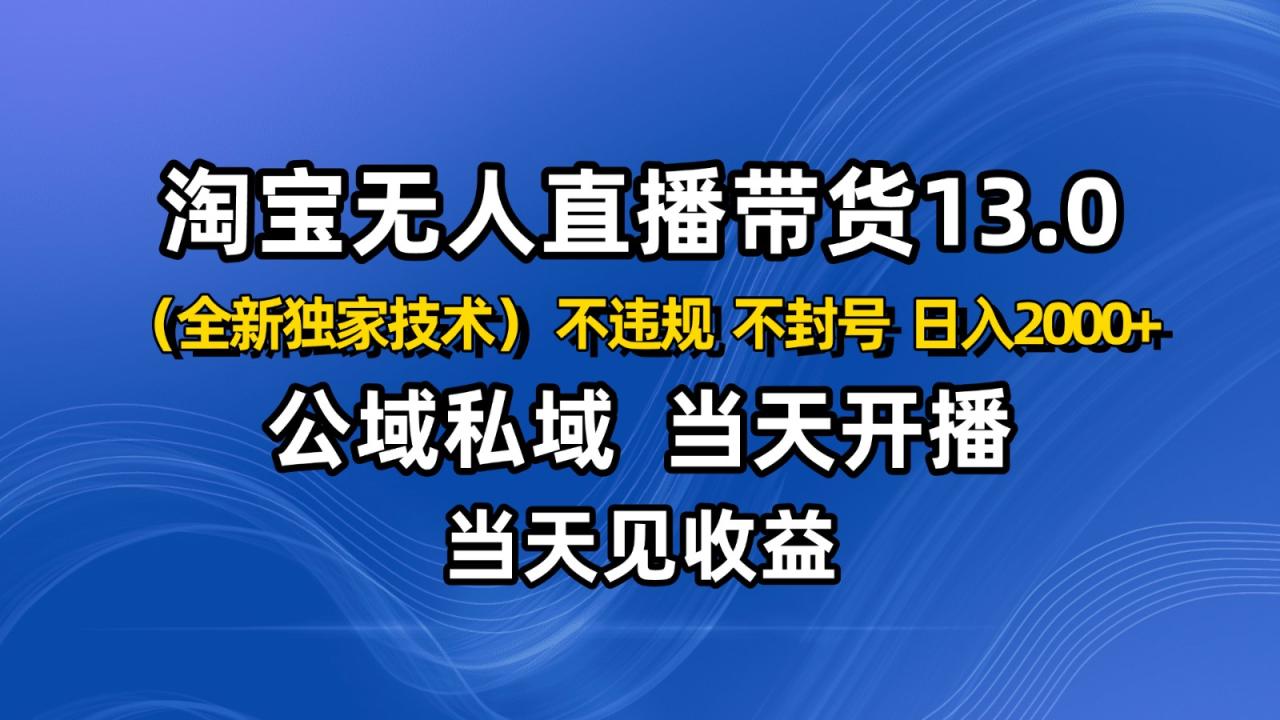淘宝无人直播13.0，公域私域技术，不封号，不违规 布局下半年旺季赛道，日入2000+ - 副业严选-副业严选