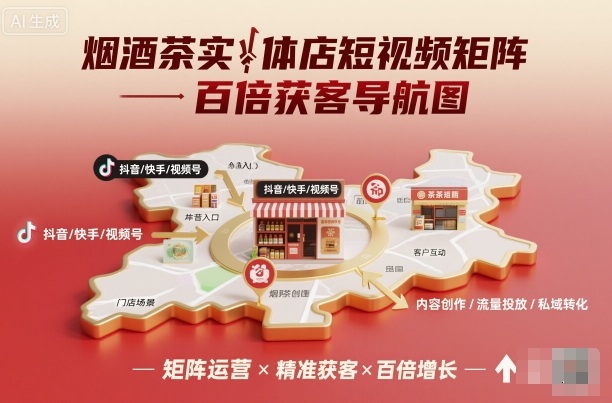 烟酒茶实体店短视频矩阵百倍获客导航图 - 副业严选-副业严选