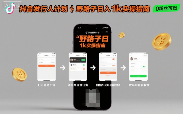 抖音发行人计划全新野路子玩法,随时随地,只要有手机,就能操作,日入1k+【揭秘】