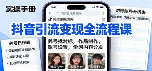 抖音引流变现全流程课：养号找对标，作品制作，账号设置，全网内容分发-副业严选