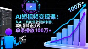 AI+短视频变现10月课：从AI工具到爆款视频制作+剪辑全技巧 单条播放100w+-副业严选