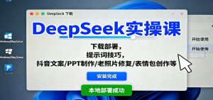 DeepSeek实操课:下载部署,提示词技巧,抖音文案/PPT制作/老照片修复/表情包创作等-副业严选