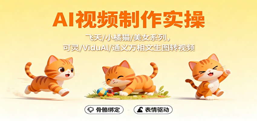 AI视频制作实操，飞天/小橘猫/美女系列，可灵/ViduAl/通义万相文生图转视频 - 副业严选-副业严选