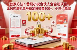 独家方法！番茄小说合伙人全自动挂G项目，无风控单机单号稳定日收益100+，小白也能做【揭秘】-副业严选