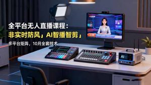 全平台无人直播课程：非实时防风＋AI智播智剪＋多平台矩阵，10月全套技术-副业严选