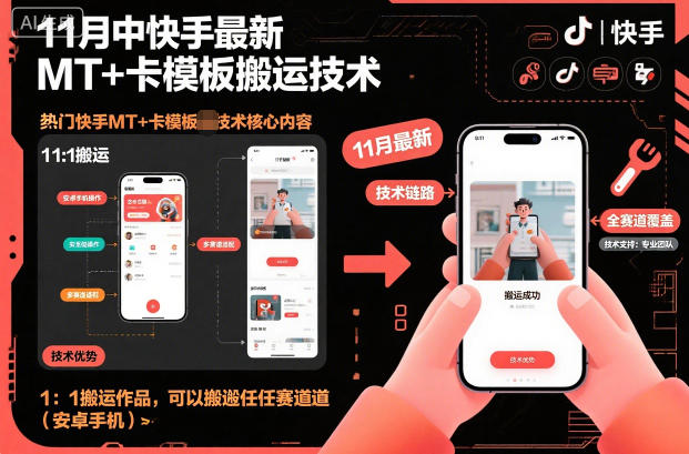 11月中快手最新MT+卡模板搬运技术，1：1搬运作品，可以搬运任何赛道(安卓手机) - 副业严选-副业严选