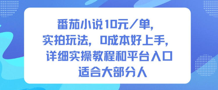 番茄小说10米每单，实拍玩法，0成本好上手，详细实操教程和平台入口适合大部分人 - 副业严选-副业严选