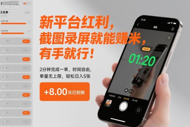 新平台红利，截图录屏就能賺米，有手就行！2分钟完成一单，时间自由，单量无上限，轻松日入5张【揭秘】 - 副业严选-副业严选