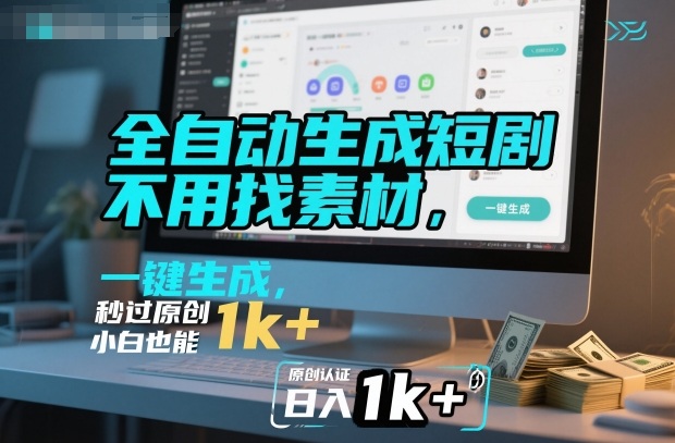 全自动生成短剧，不用找素材，不用剪辑，一键生成，秒过原创，小白也能轻松日入1k+【揭秘】 - 副业严选-副业严选