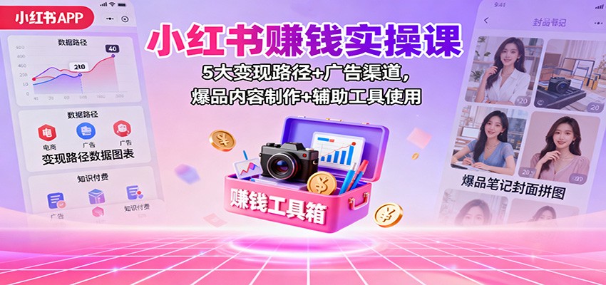 小红书赚钱实操课：5大变现路径+广告渠道，爆品内容制作+辅助工具使用 - 副业严选-副业严选