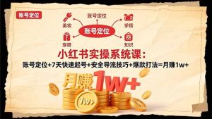 小红书实操系统课：账号定位+7天快速起号+安全导流技巧+爆款打法=月赚1w+-副业严选