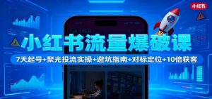 小红书流量爆破课：7天起号+聚光投流实操+避坑指南+对标定位+10倍获客-副业严选