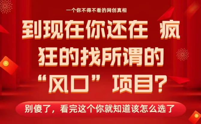 马上26年了，你还在找所谓的风口项目？别傻了，看完这个你全都懂了！【揭秘】 - 副业严选-副业严选