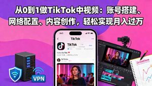 从0到1做TikTok中视频：账号搭建、网络配置、内容创作，轻松实现月入过万-副业严选