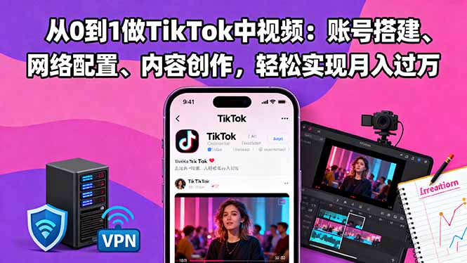 从0到1做TikTok中视频：账号搭建、网络配置、内容创作，轻松实现月入过万 - 副业严选-副业严选