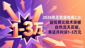 2026年无货源电商2.0【更新】：超低费比技术突破自然流天花板，单店月利润1-3万元-副业严选