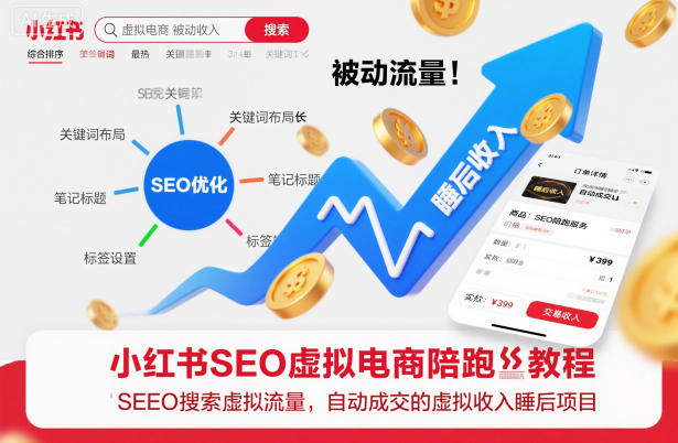 小红书SEO虚拟电商陪跑教程，实现seo搜索被动流量，自动成交的被动收入睡后项目 - 副业严选-副业严选