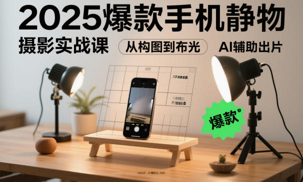 2025爆款手机静物摄影实战课，从构图到布光，不用贵设备，AI辅助出片 - 副业严选-副业严选