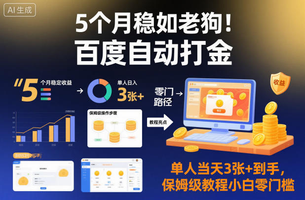 5个月稳如老狗！百度自动打金，单人当天3张+到手，保姆级教程小白零门槛【揭秘】 - 副业严选-副业严选