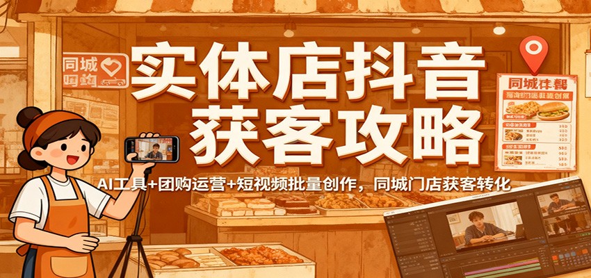 实体店抖音获客攻略：AI工具+团购运营+短视频批量创作，同城门店获客转化 - 副业严选-副业严选
