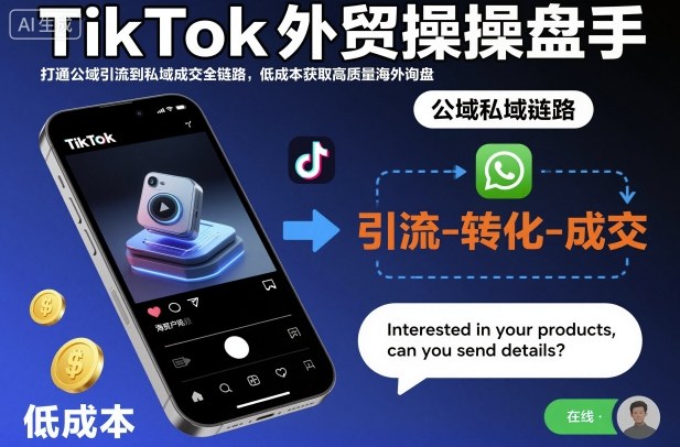 TikTok外贸操盘手，打通公域引流到私域成交全链路，低成本获取高质量海外询盘 - 副业严选-副业严选